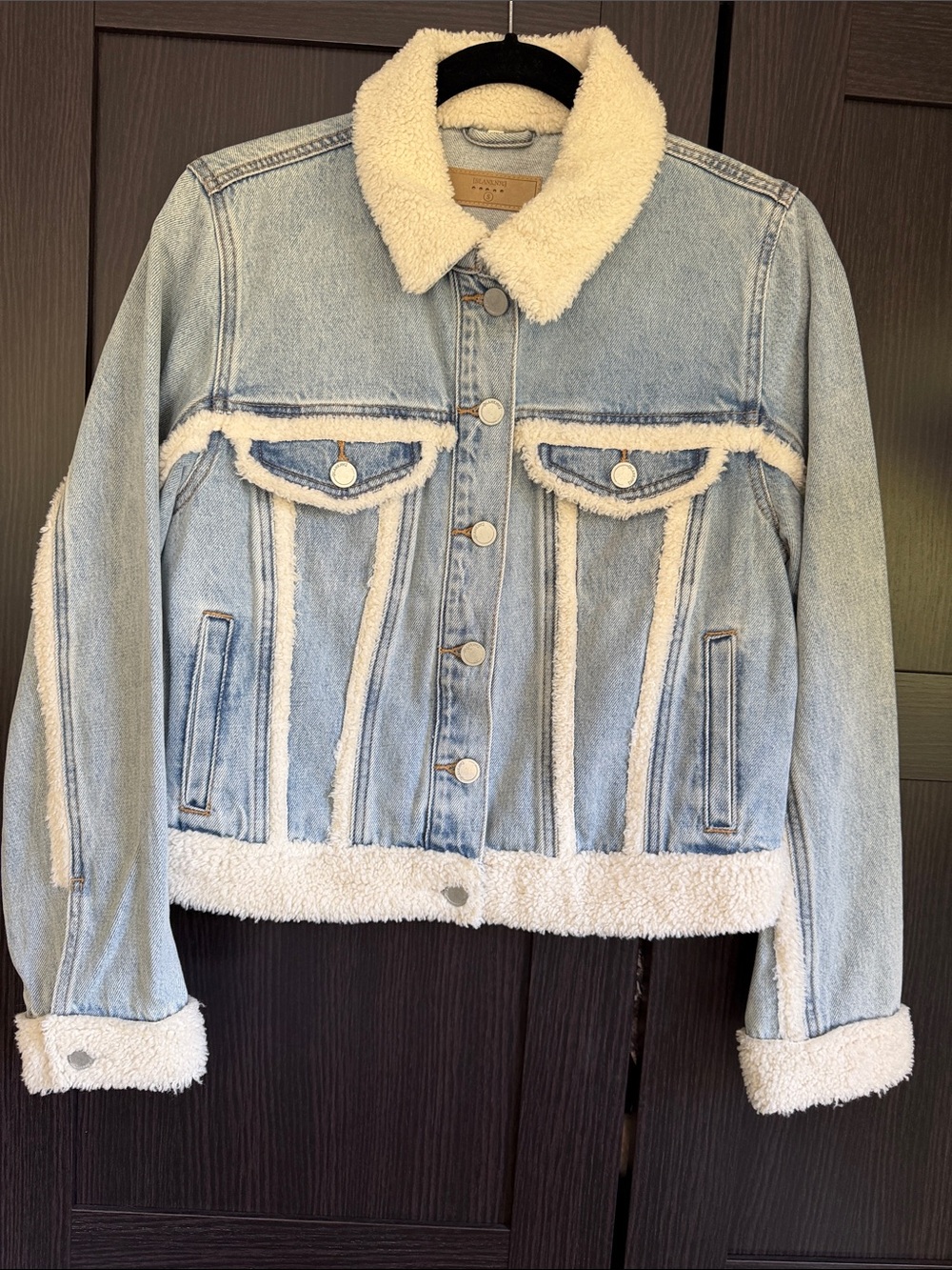 Blank NYC Light Wash Denim Jacket with Cream Sherpa Trim